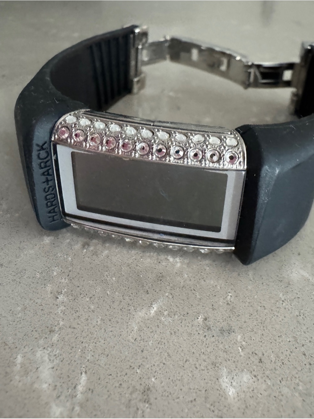 Philippe Starck x fossil Black Silicone Digital Watch with Crystal Bezel